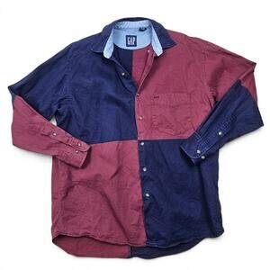 GAP Button Up Shirt Mens S VTG 90s Retro Colorblock Twill Oversized Boxy Baggy